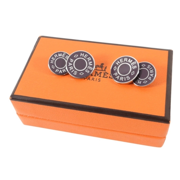 Hermes Sterling Silver Clou de Selle Enamel Cufflinks - Picture 4 of 4